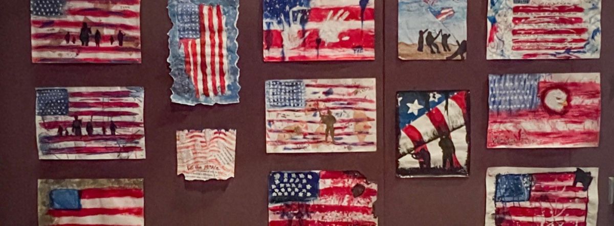 Student artwork of American flags